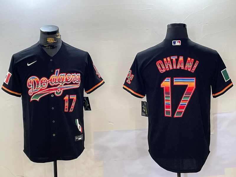 Men%27s Los Angeles Dodgers #17 Shohei Ohtani Black Rainbow Mexico Cool Base Stitched Jersey